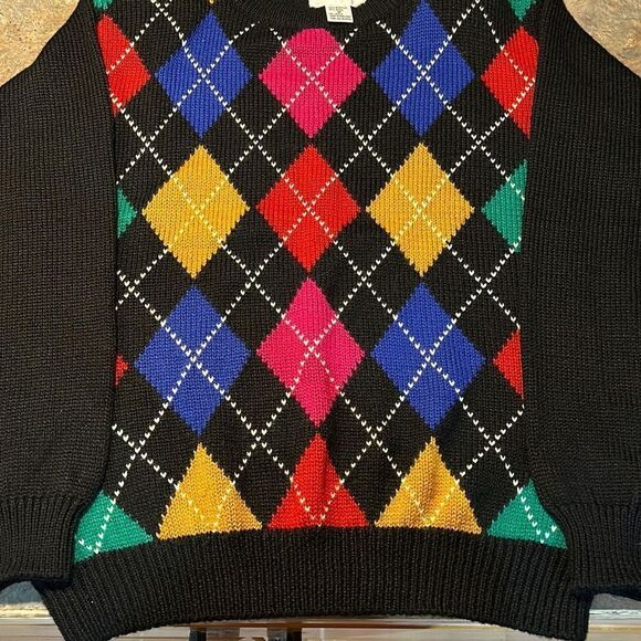 Alfred Dunner Vintage Argyle Sweater Wool Blend Medium Shoulder Pads - Picture 1 of 10